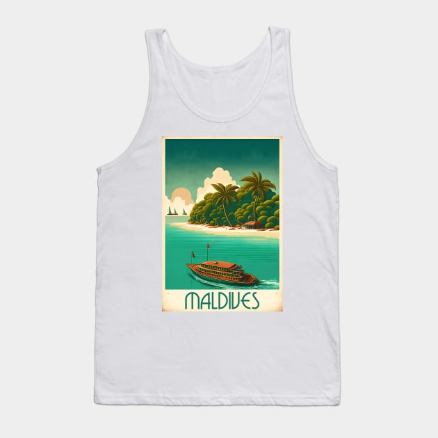 Maldives Island Vintage Travel Art Poster Tank Top by OldTravelArt